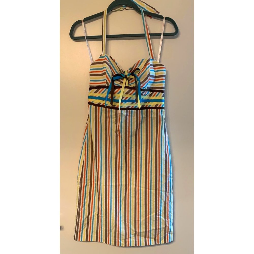 Betsey Johnson Multi Color Seersucker Halter Dress